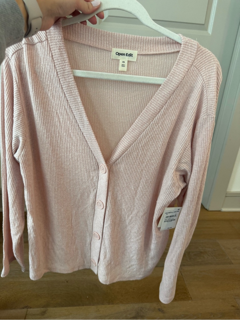 NWT Nordstrom Pink Ribbed Button-Front Sweater